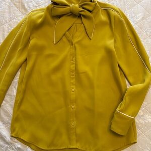 Ann Taylor Olive Green Tie-Neck Button Down Blouse